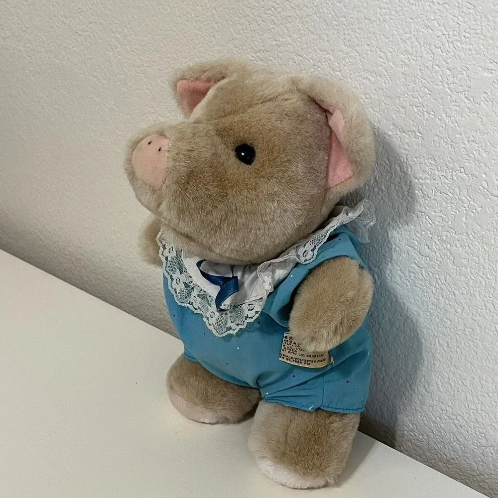 Vintage Applause Wilfred Pig Plush Stuffed Animal 1980s Blue Outfit Piggy 11